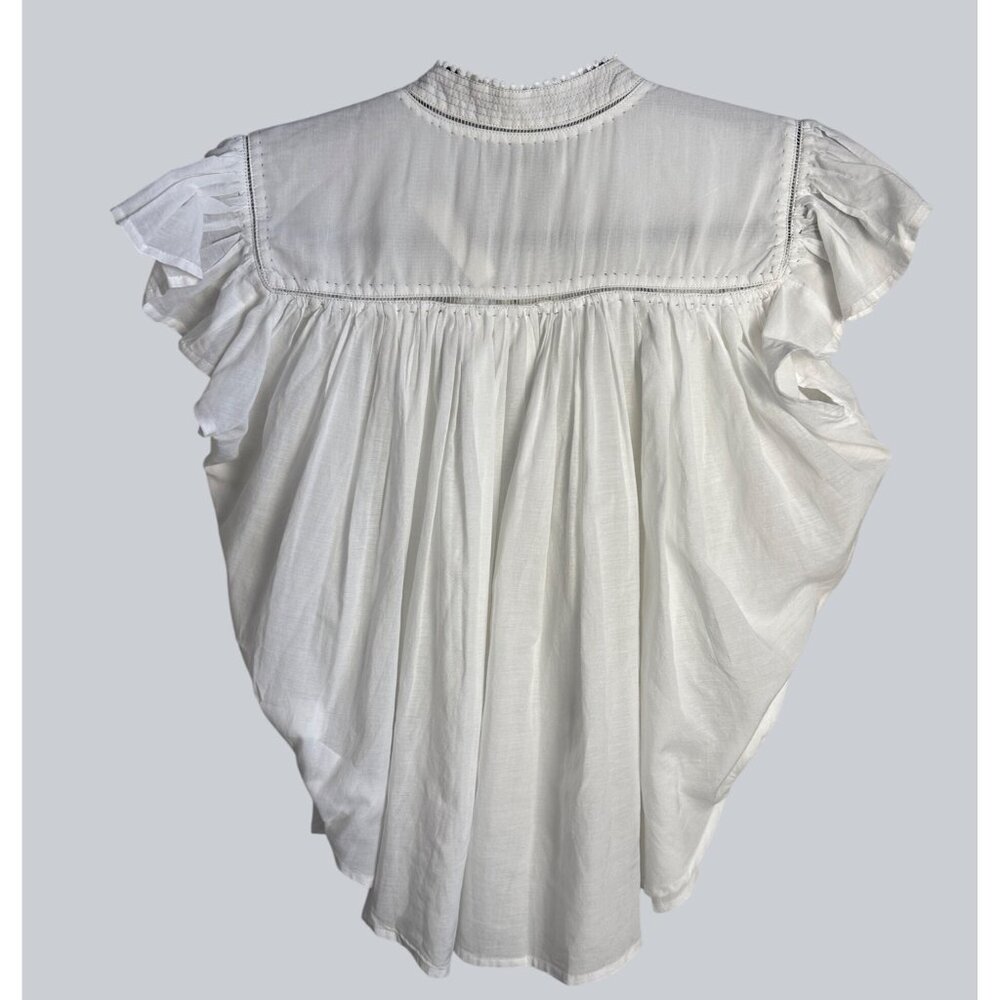Madewell Womens Shirred Ruffle Lace-Trim Top Sz XS  Cottagecore Flowy Blouse NWT - Picture 4 of 13